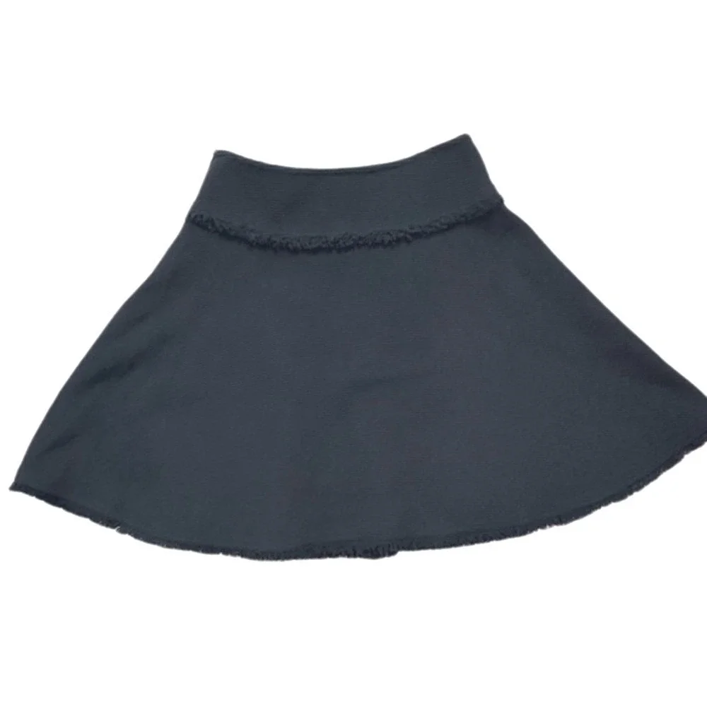 W By Worth Textured‎ Knit Fringe Trim A-Line Skirt Black Women Size 2